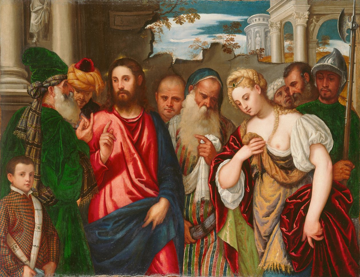 Kristus ja aviorikoksesta vangittu nainen, n. 1540 tekijältä Paolo Veronese