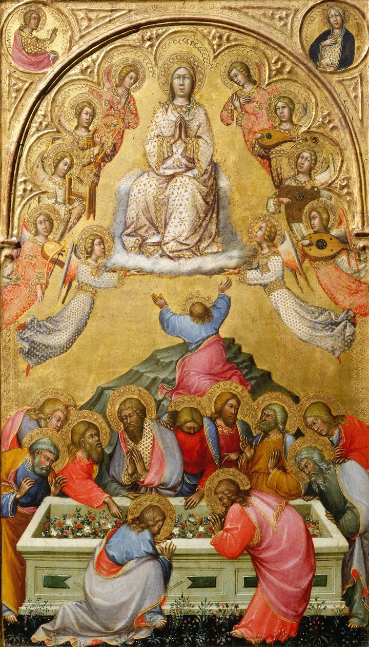Neitsyt taivaaseenastumisen arkkienkeli Gabrielin ja Marian ilmestyksen neitsyen rintakuvat, n. 1400-5 (tempera paneelissa) tekijältä Paolo di Giovanni Fei