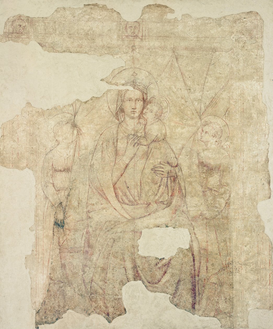 Madonna ja Child Enthroned, piirustus freskolle (sinopia paperille) tekijältä Paolo di Stefano Badaloni Schiavo