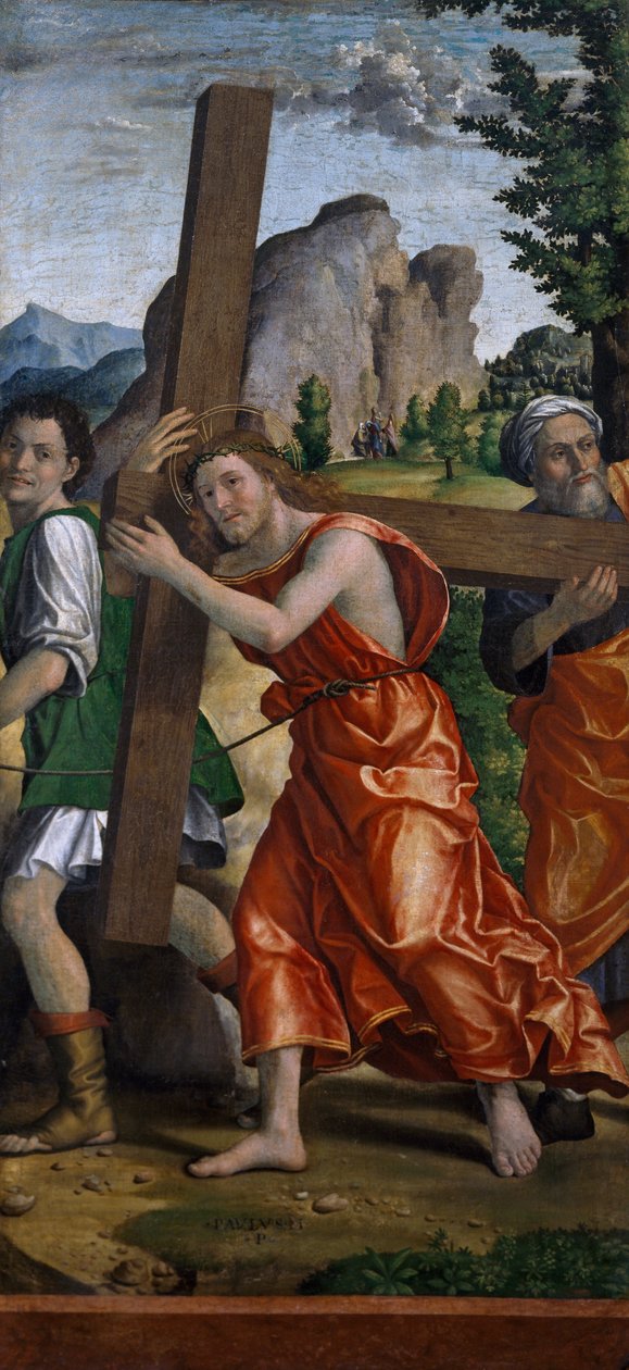 Tie Golgatalle, yksityiskohta Paolo Cavazzolan (1486-1522) teoksesta Polyptych of Passion tekijältä Paolo Morando Cavazzola