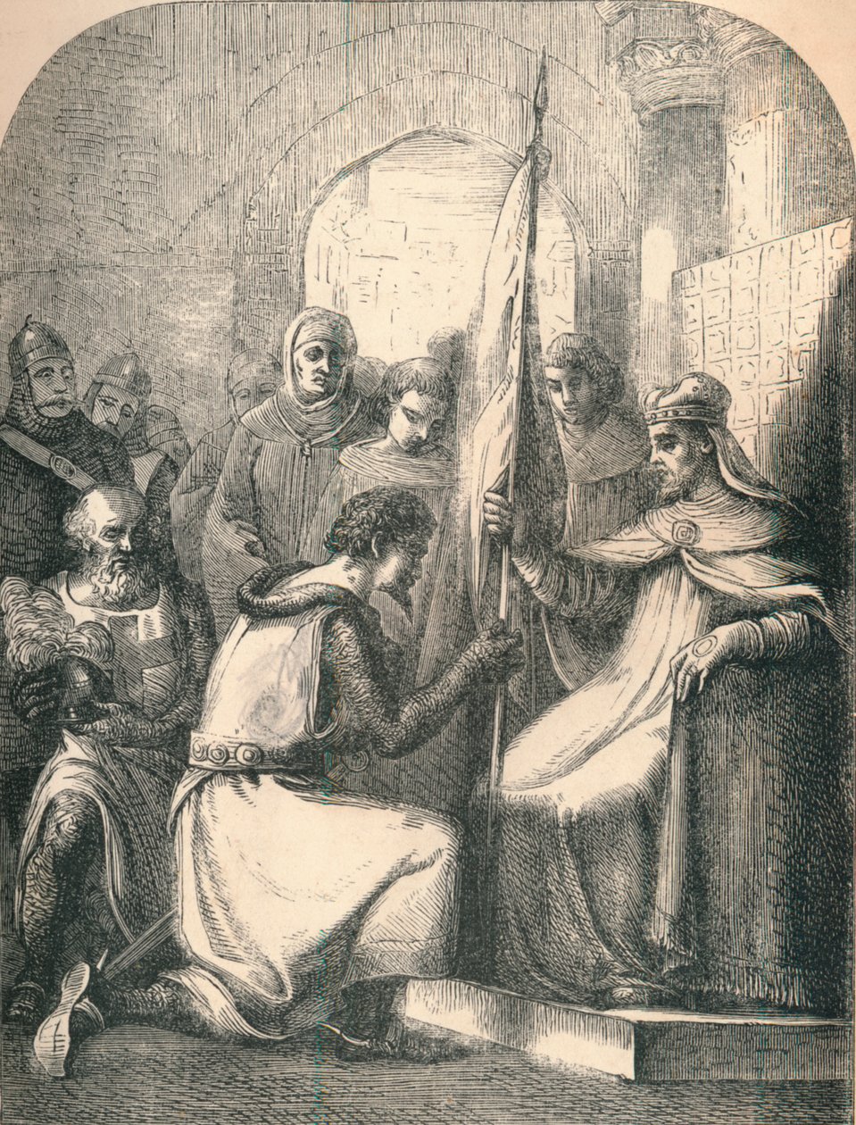 Hugh de Vermandois vastaanottaa vihityn lipun paavi Urbanuselta, 1869 tekijältä Paolo Priolo