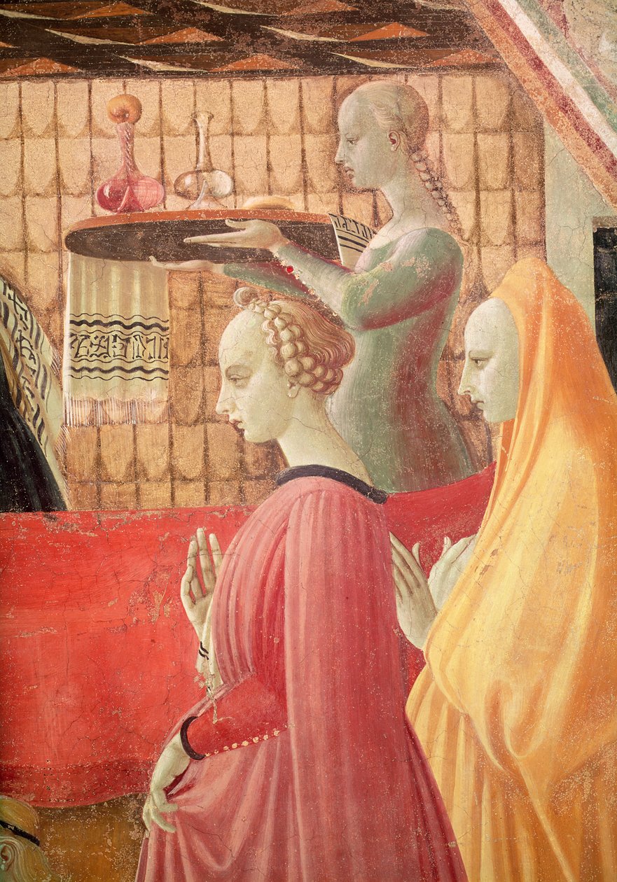 Neitsyt Marian syntymä, yksityiskohta palvelijasta ja kahdesta palvelijasta, fresko vuodelta 1440 ks. myös 85550. tekijältä Paolo Uccello
