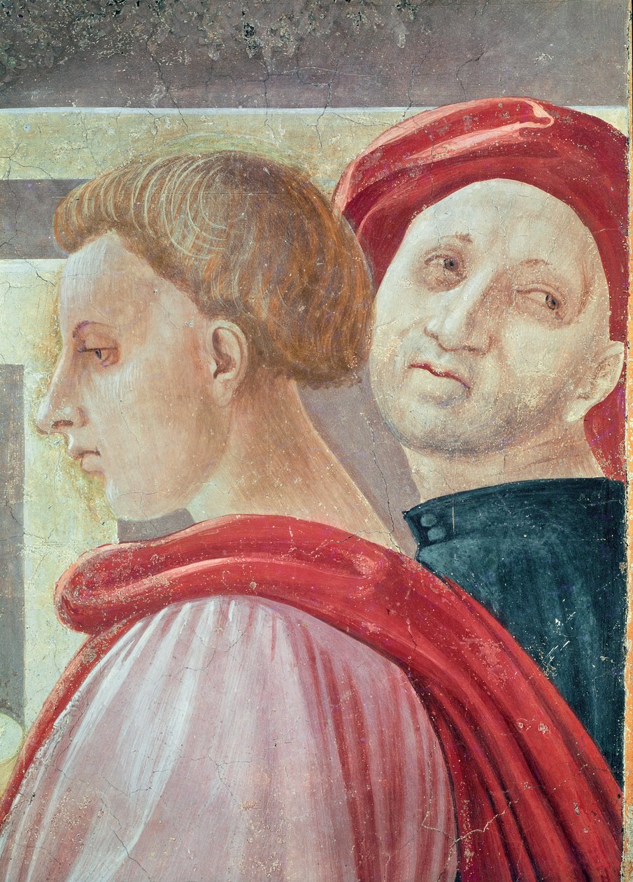 Kahden miehen päät, Marian esittelystä temppelissä, 1433-34 (yksityiskohta) tekijältä Paolo Uccello
