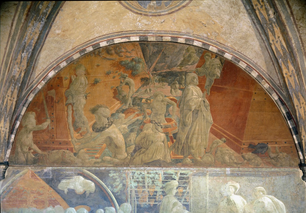 Nooan elämä, tulva ja veden poistaminen - Fresko tekijältä Paolo Uccello
