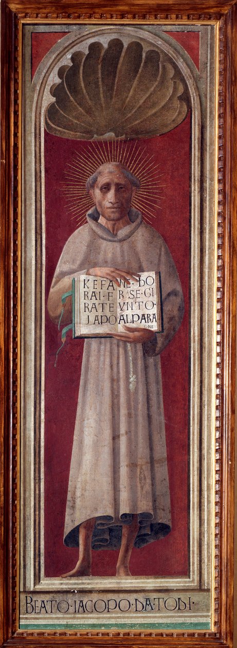 Italian runoilijan ja uskonnollisen Jacopo de Benedetti dit Jacopone da Todin muotokuva (n. 1233-1306) Paolo Uccello (Paolo di Dono) fresko (1397-1475) 1435-1440 Koko 181x59 cm Prato, Museo del Opera del Duomo tekijältä Paolo Uccello