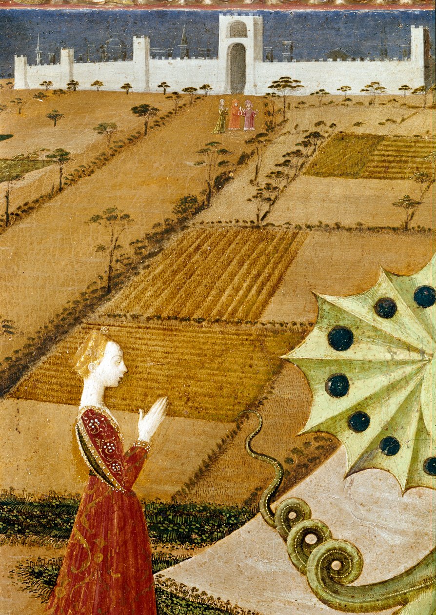 Pyhä Yrjö ja lohikäärme, yksityiskohta prinsessapaneelista, yksityiskohta, 85551. tekijältä Paolo Uccello