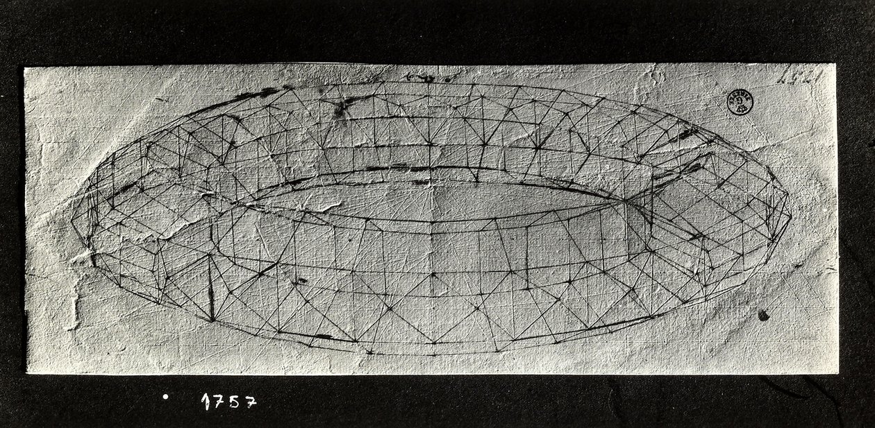 Tutkimus "mazzocchiosta" (hupun pehmustettu rullattu pohja) (kynä ja muste paperille) tekijältä Paolo Uccello