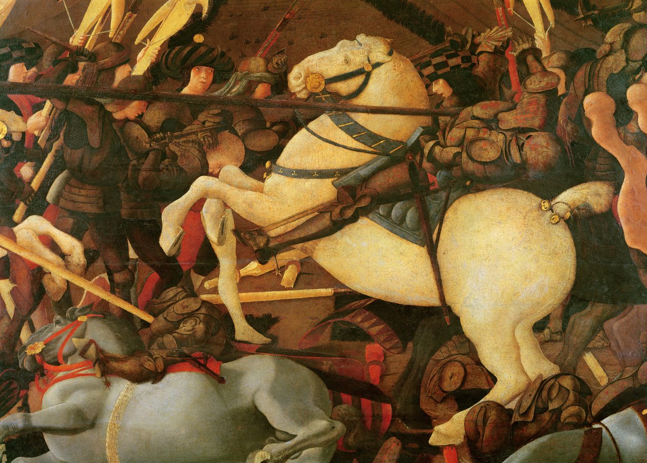 San Romanon taistelu, yksityiskohta Bernardino della Ciardan hevosestaan, n. 1456, tempera paneelissa tekijältä Paolo Uccello