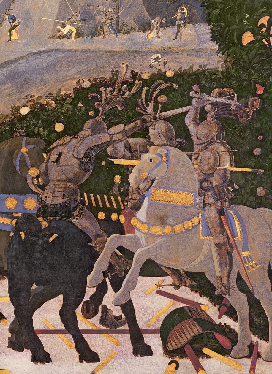 San Romanon taistelu, yksityiskohta kahdesta ratsumiehestä taistelussa, n.1450-60 tempera taululle, yksityiskohta kuvasta 30690. tekijältä Paolo Uccello