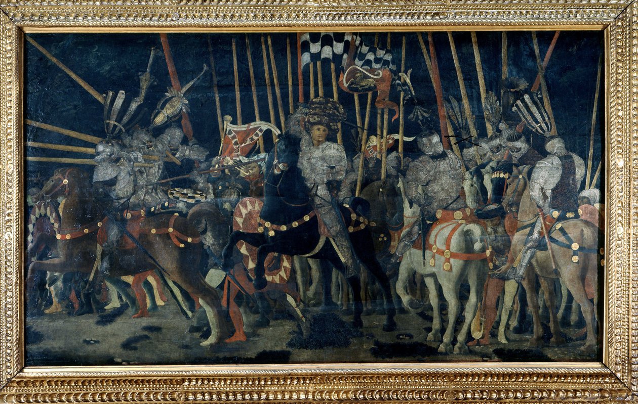 Micheletto da Cotignolan (San Romanon taistelu) vastahyökkäys. Toinen jakso havainnollistaa Micheletto da Cotignolan vastahyökkäystä. Paolo di Dono dit Paolo Uccellon maalaus (1397-1475) tekijältä Paolo Uccello