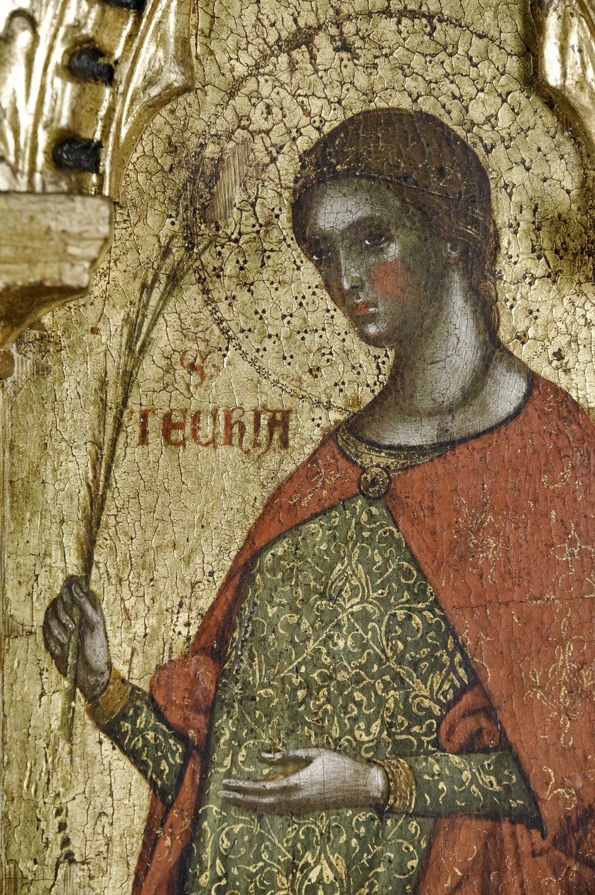 St Thecla, yksityiskohta luvusta 1630100 Polyptyykki ristiinnaulitsemisesta pyhien kanssa tekijältä Paolo Veneziano