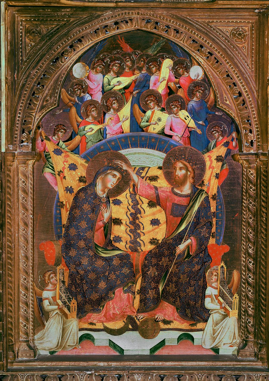 Paolo Venezianon maalaus Neitsyen kruunaus (toimii 1320-1362) Venetsia, Gallerie del 