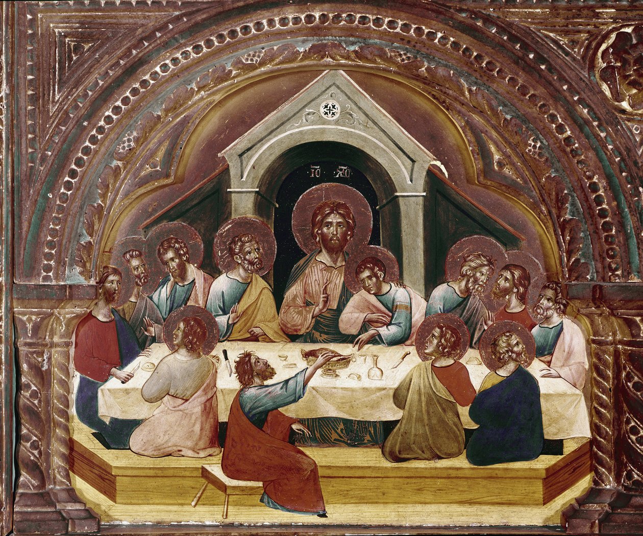 Viimeinen ehtoollinen, yksityiskohta Santa Chiaran polyptikosta (öljy puulle, noin 1350) tekijältä Paolo Veneziano