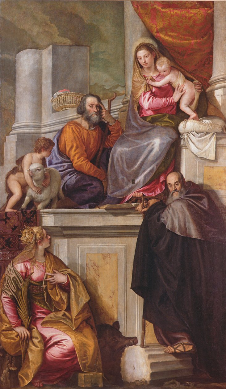 Pyhä perhe ja Johannes Kastaja, Antoniuksen apotti ja Katariina, 1551. tekijältä Paolo Veronese