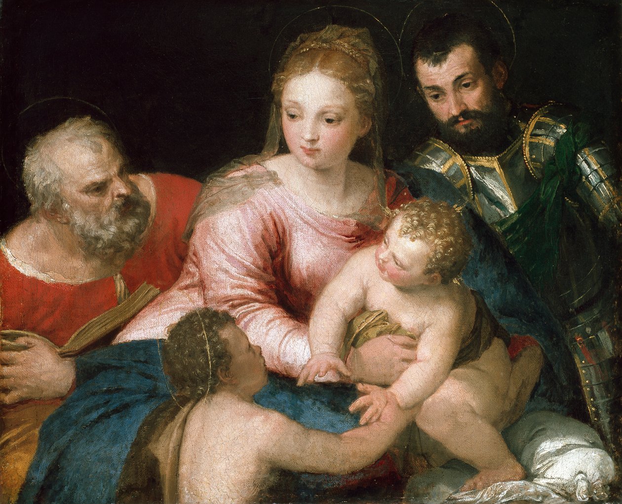 Pyhä perhe nuoren Johannes Kastajan ja Pyhän Yrjön kanssa, 1550-luvun alku tekijältä Paolo Veronese