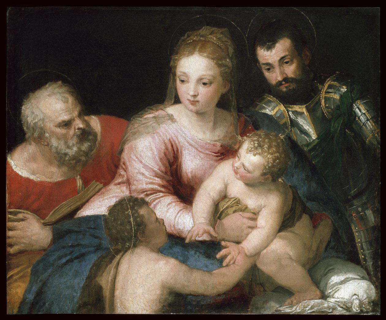 Pyhä perhe nuoren Johannes Kastajan ja Pyhän Yrjön kanssa, 1550-luvun alku tekijältä Paolo Veronese