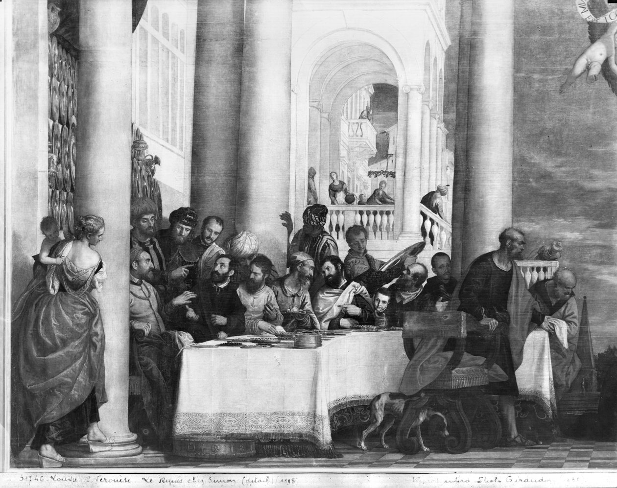 Ateria Simon fariseuksen talossa, yksityiskohta vasemmasta reunasta, 1570 tekijältä Paolo Veronese