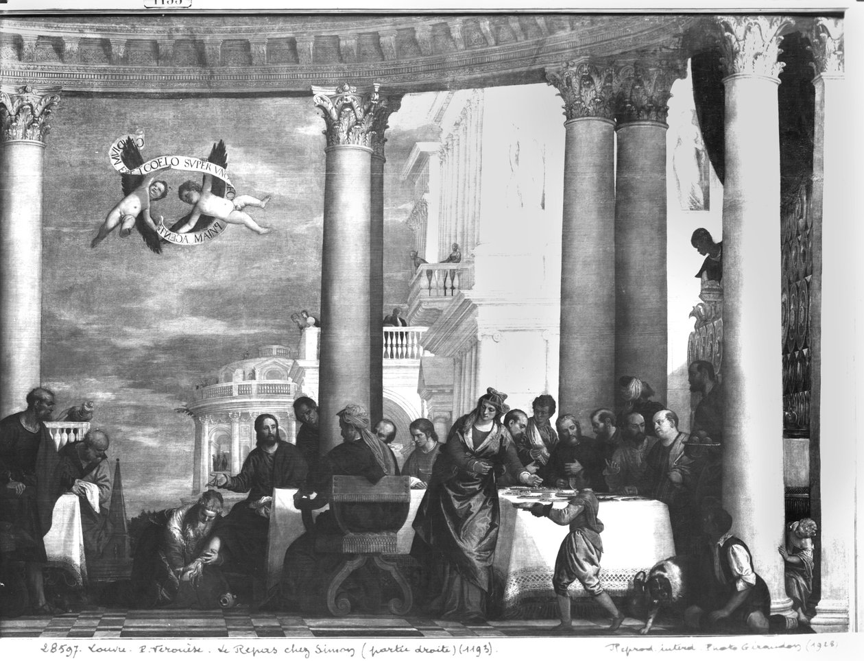 Ateria Simon fariseuksen talossa, oikean puolen yksityiskohta, 1570. tekijältä Paolo Veronese