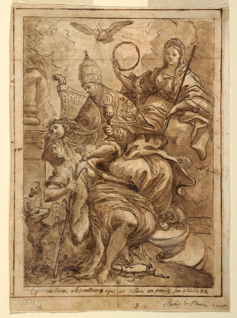 Piirros, Kirkko voittaa valheellisuuden, n. 1700. tekijältä Paolo de Mattheis