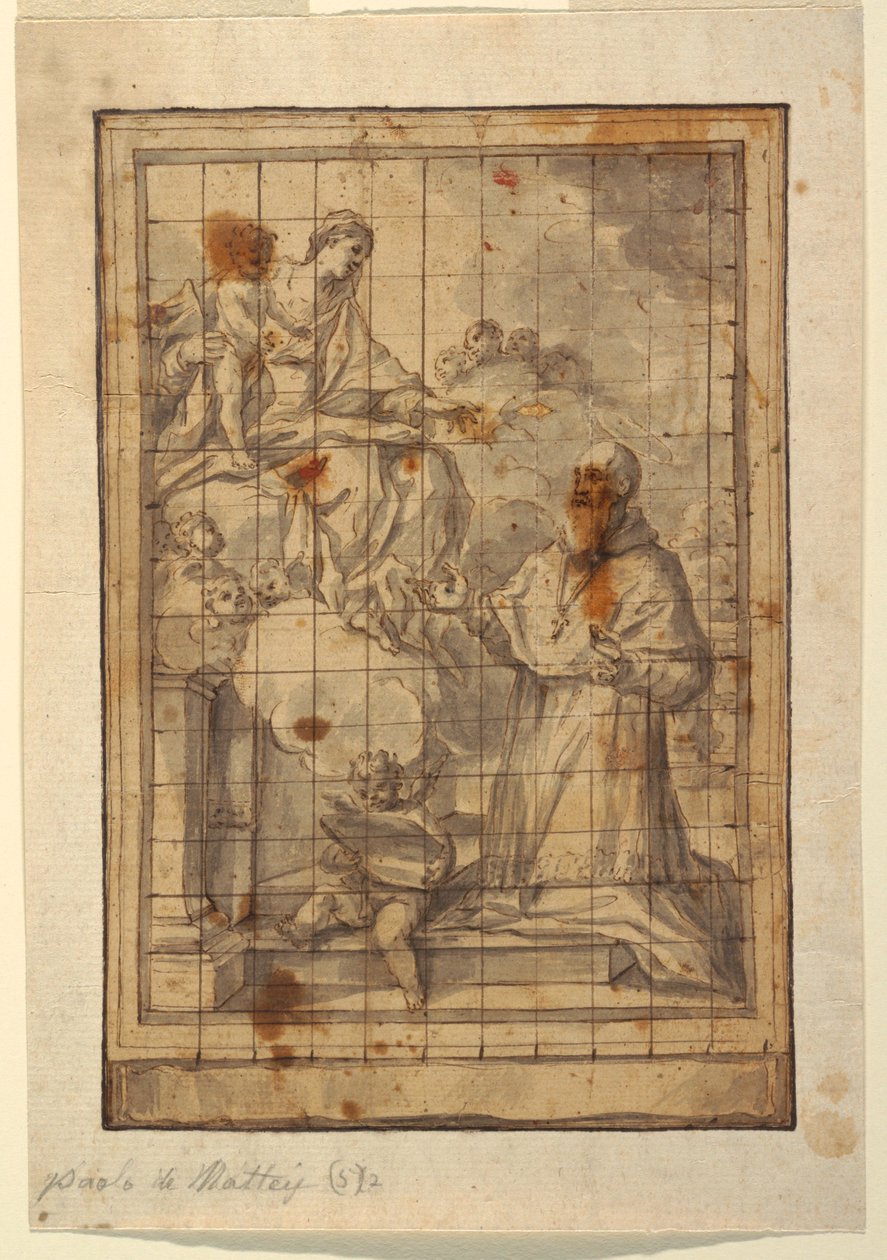 Piirros, Neitsyt ja lapsi kirkkaudessa, n. 1600-1700. tekijältä Paolo de Mattheis
