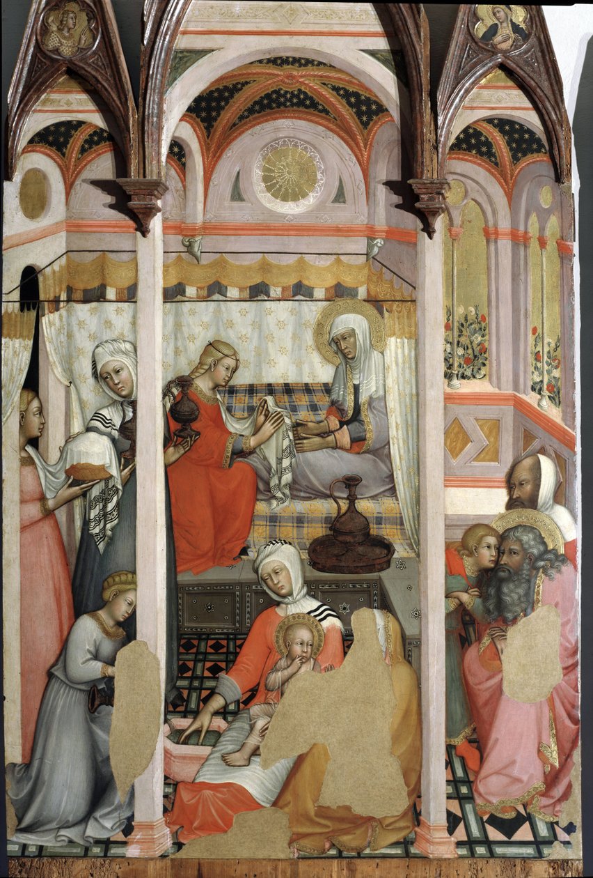 Naixement de Maria (detall) - tríptic sobre panell finlandès tekijältä Paolo di Giovanni Fei