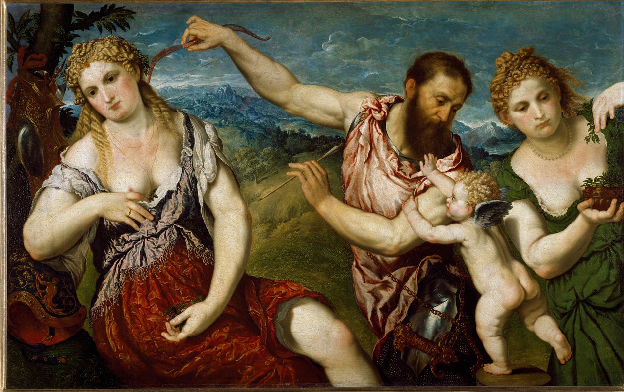 Allegoria Floren, Venuksen, Marsin ja Amorin kanssa (maalaus, n. 1560) tekijältä Paris Bordone