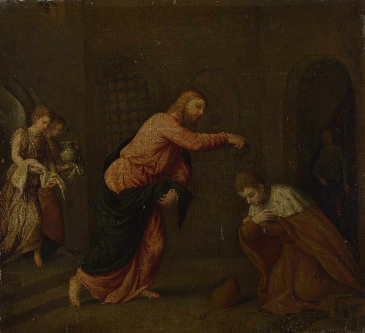 Kristus kastaa Pyhän Johannes Aleksandrian marttyyri, n. 1565 tekijältä Paris Bordone