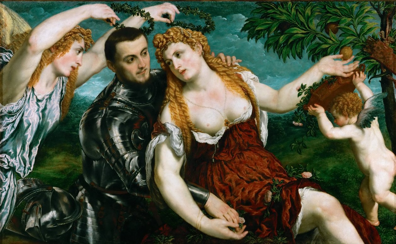 Saksan kieli: Allegorie (Mars, Venus, Victoria und Cupido) Allegory (Mars, Venus, Victoria ja Cupido) tekijältä Paris Bordone