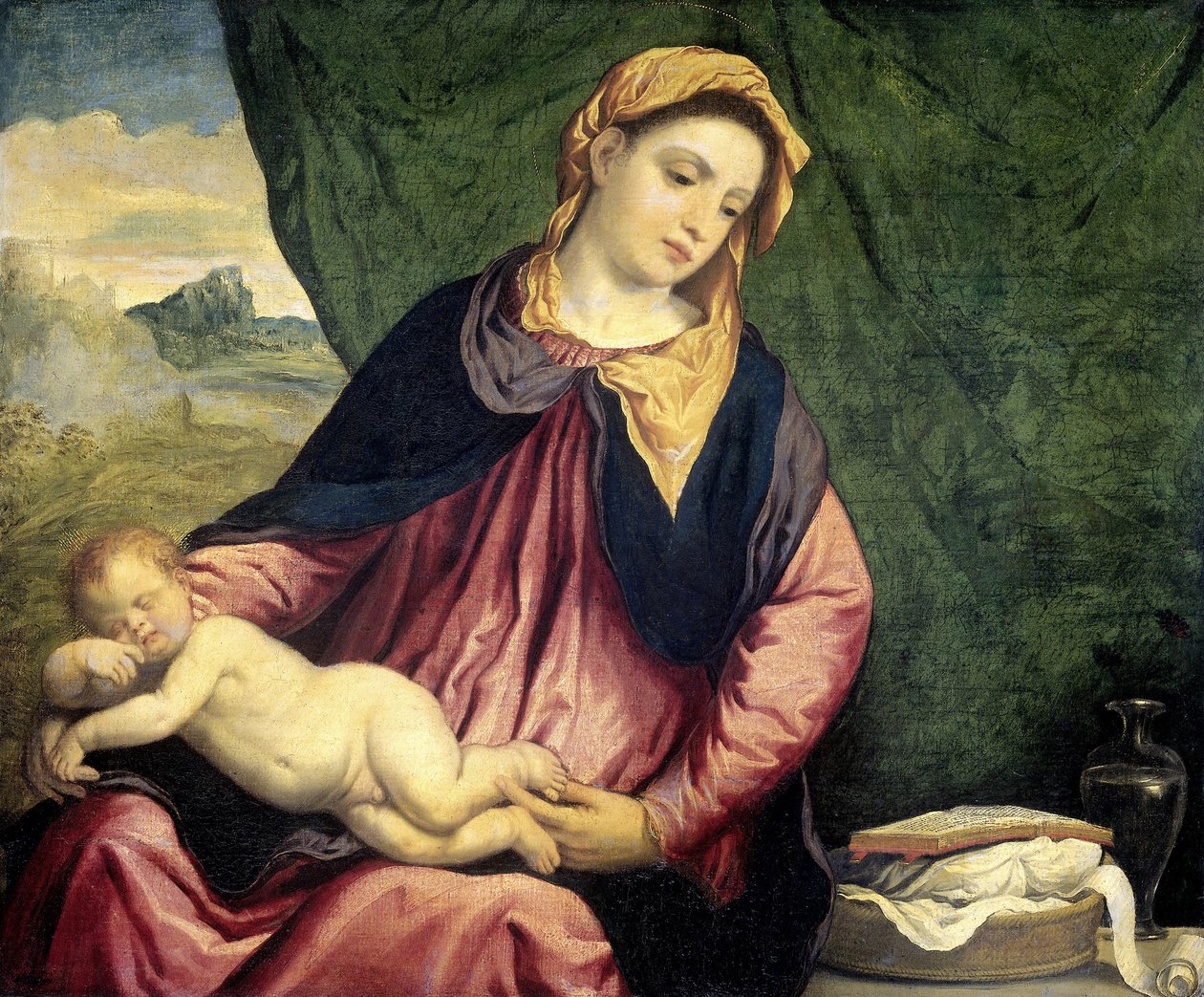 Madonna nukkuvan lapsen kanssa, 1540-1560 tekijältä Paris Bordone