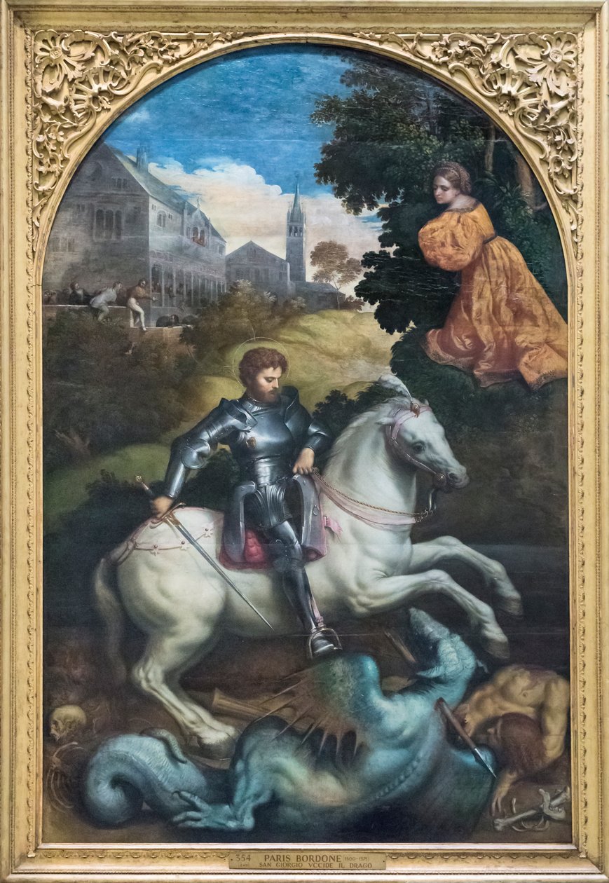 Saint George Killing the Dragon (öljy kankaalle) tekijältä Paris Bordone