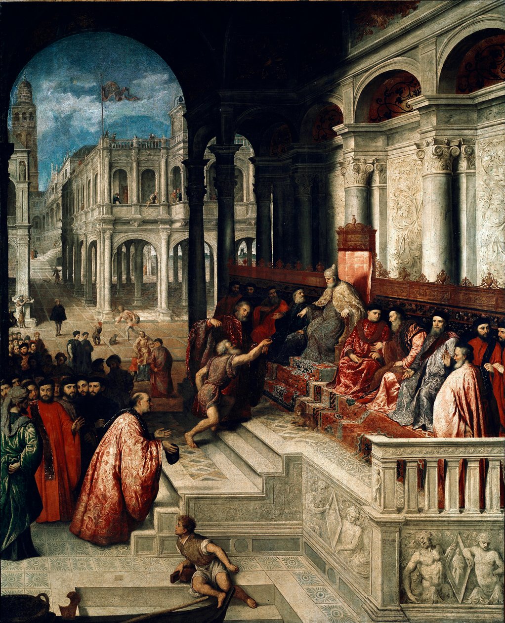 Doge-renkaan luovutus Andrea Grittille (1455-1538) Paris Bordonin tai Bordonen maalaus (1500-1571) 1540 n. Galerie dell