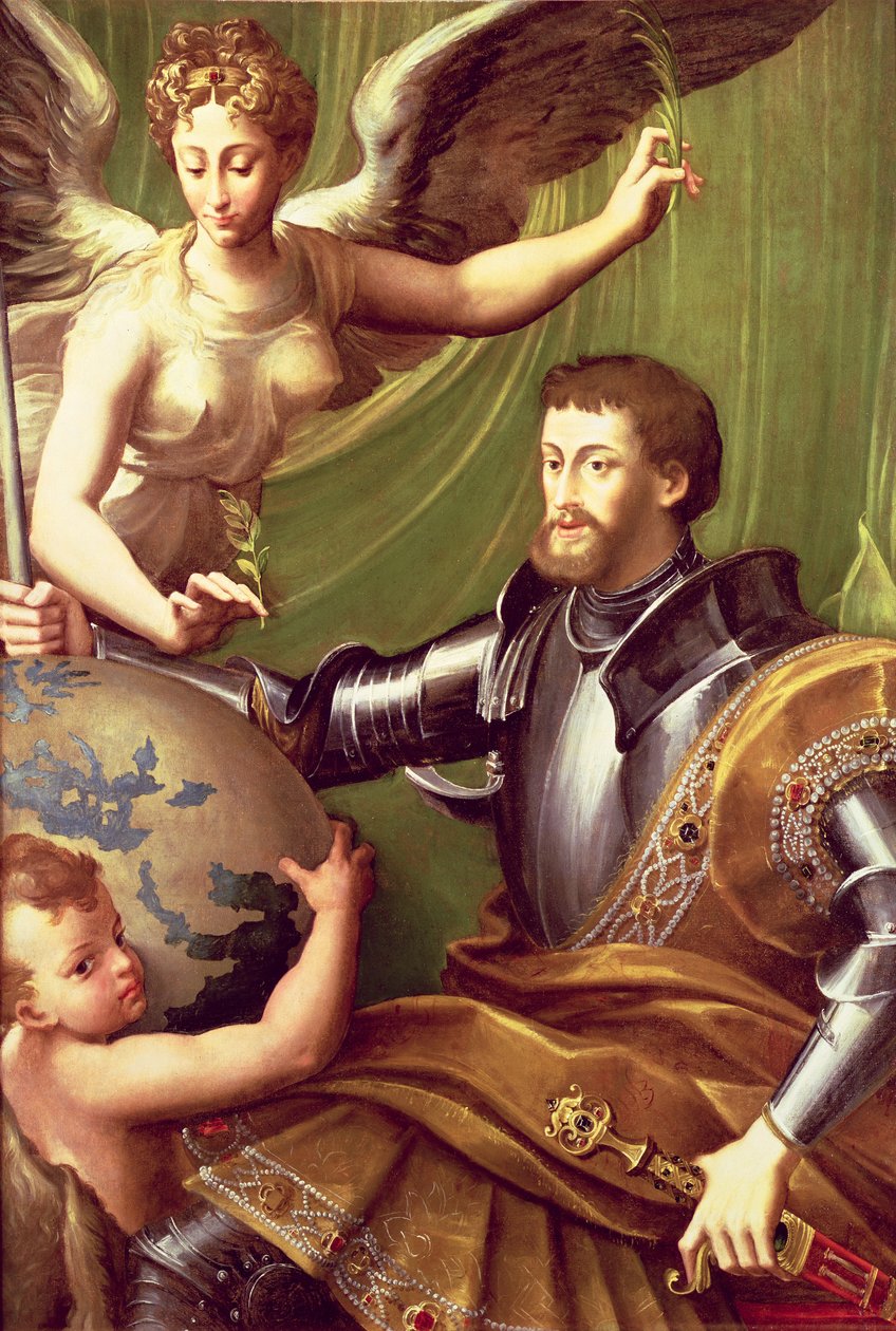 Keisari Kaarle V (1500-58) Maailman vastaanottaminen, n. 1529 tekijältä Parmigianino