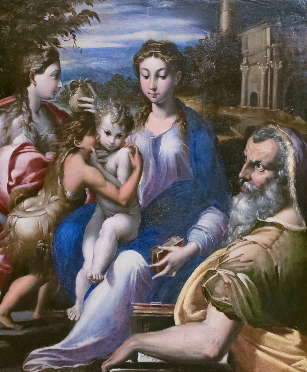 Pyhä perhe pyhimyksen Johannes Kastajan ja Maria Magdaleenan kanssa tekijältä Parmigianino (1503 40) (follower of)