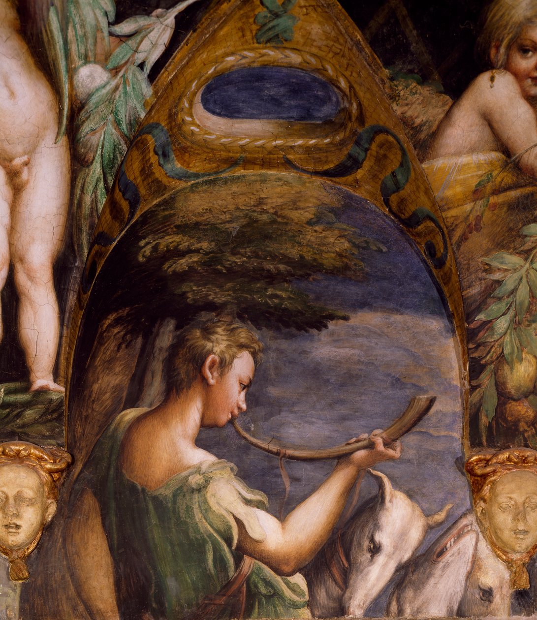 Metsästäjän hahmo Dianan myytistä ja Actaeonista tekijältä Parmigianino