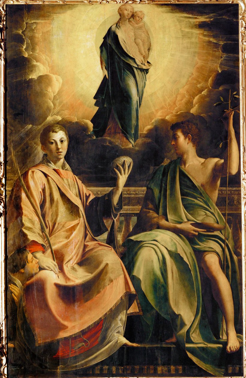 Madonna ja Pyhä Stefanus ja lahjoittaja sekä Pyhä Johannes Kastaja ... tekijältä Parmigianino (1503 40)
