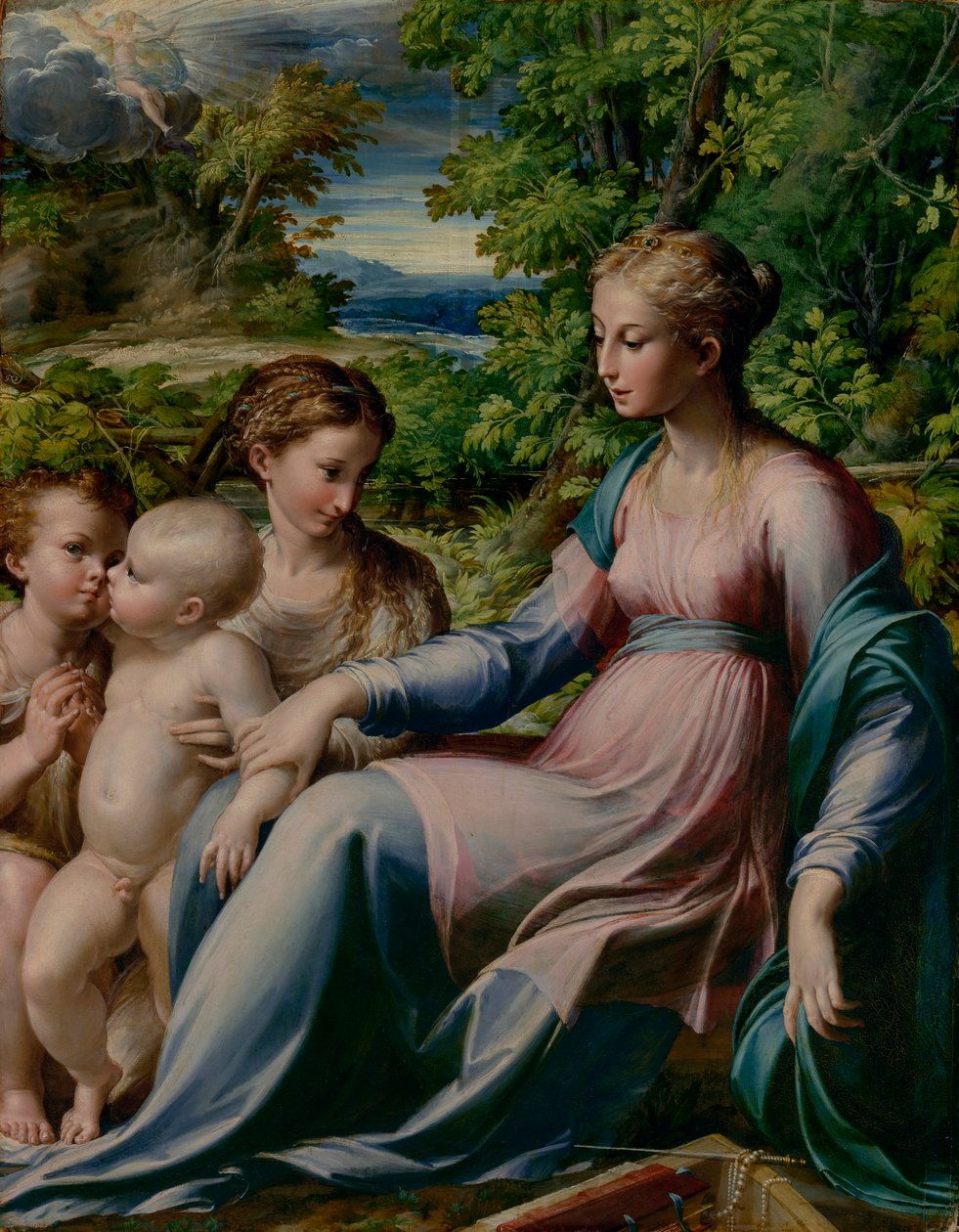 Neitsyt ja lapsi Pyhän Johannes Kastajan ja Maria Magdaleenan kanssa tekijältä Parmigianino