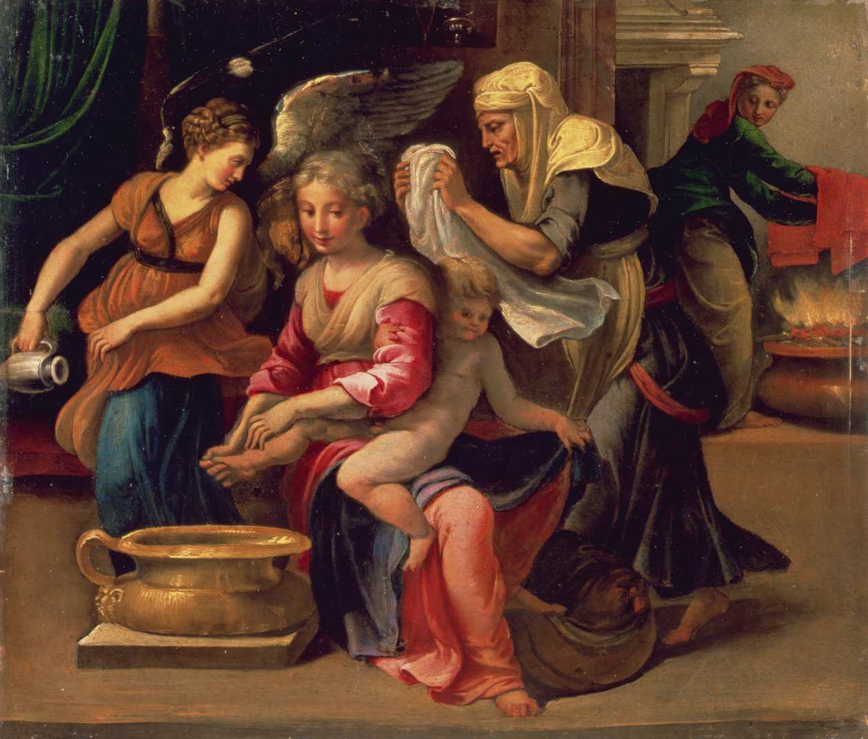 Vauvan uiminen (öljy paneelissa) tekijältä Parmigianino