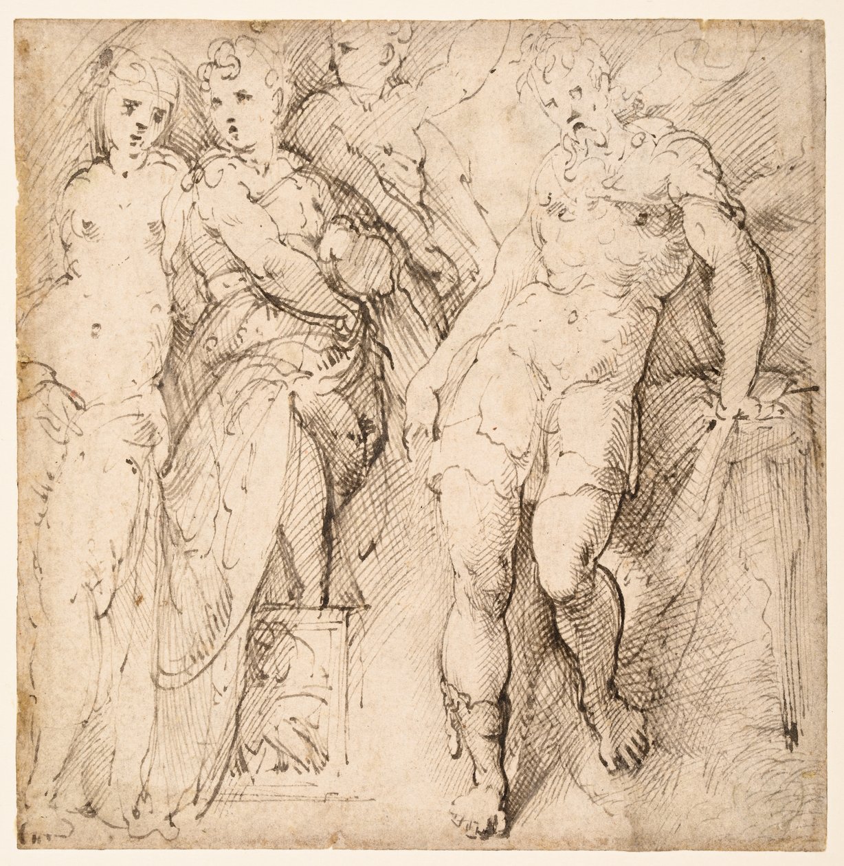 Neljä figuuritutkimusta (recto) tekijältä Parmigianino