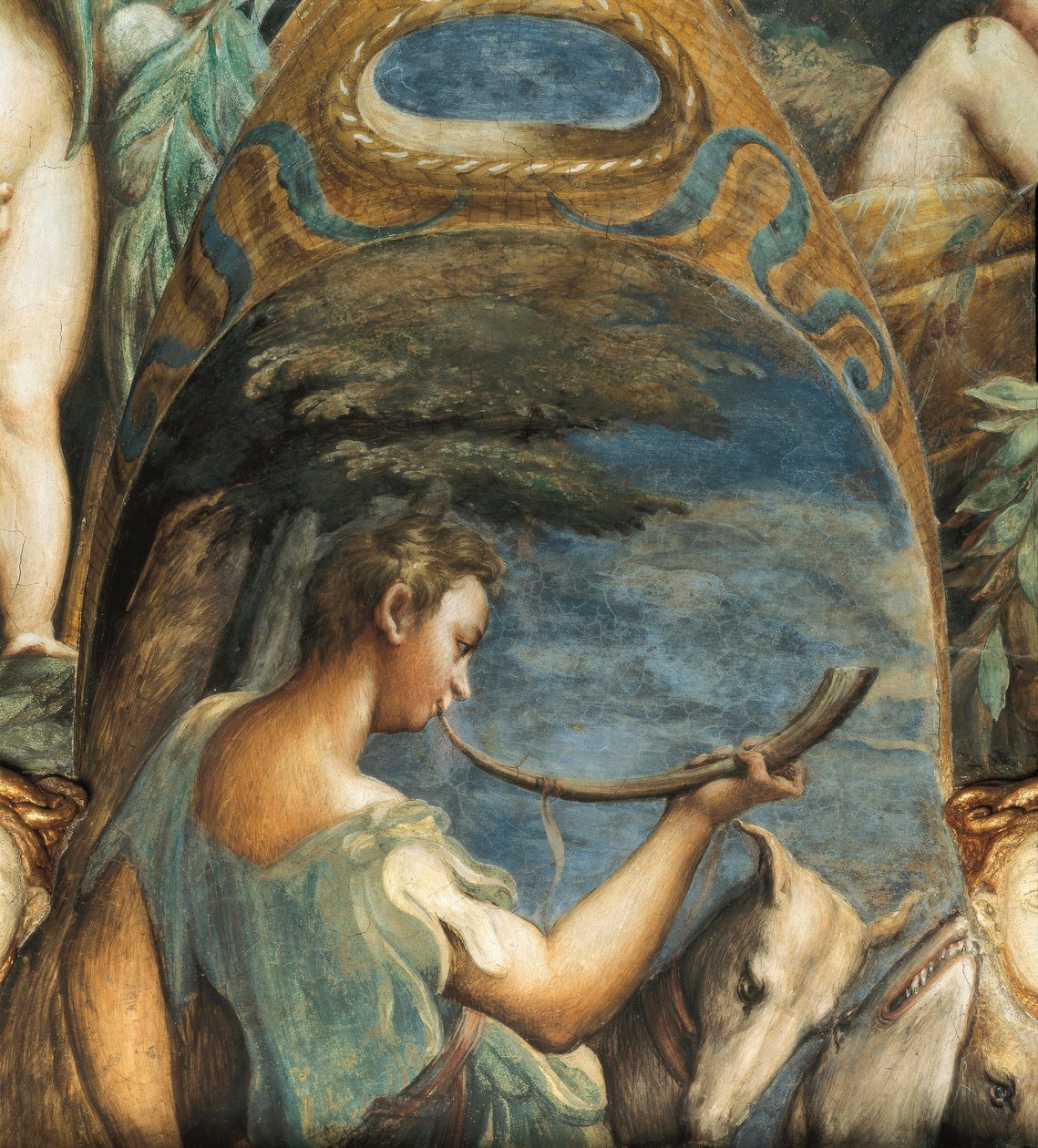 Hunter, Dianan ja Actaeonin myytistä, n. 1524 (fesco) tekijältä Parmigianino