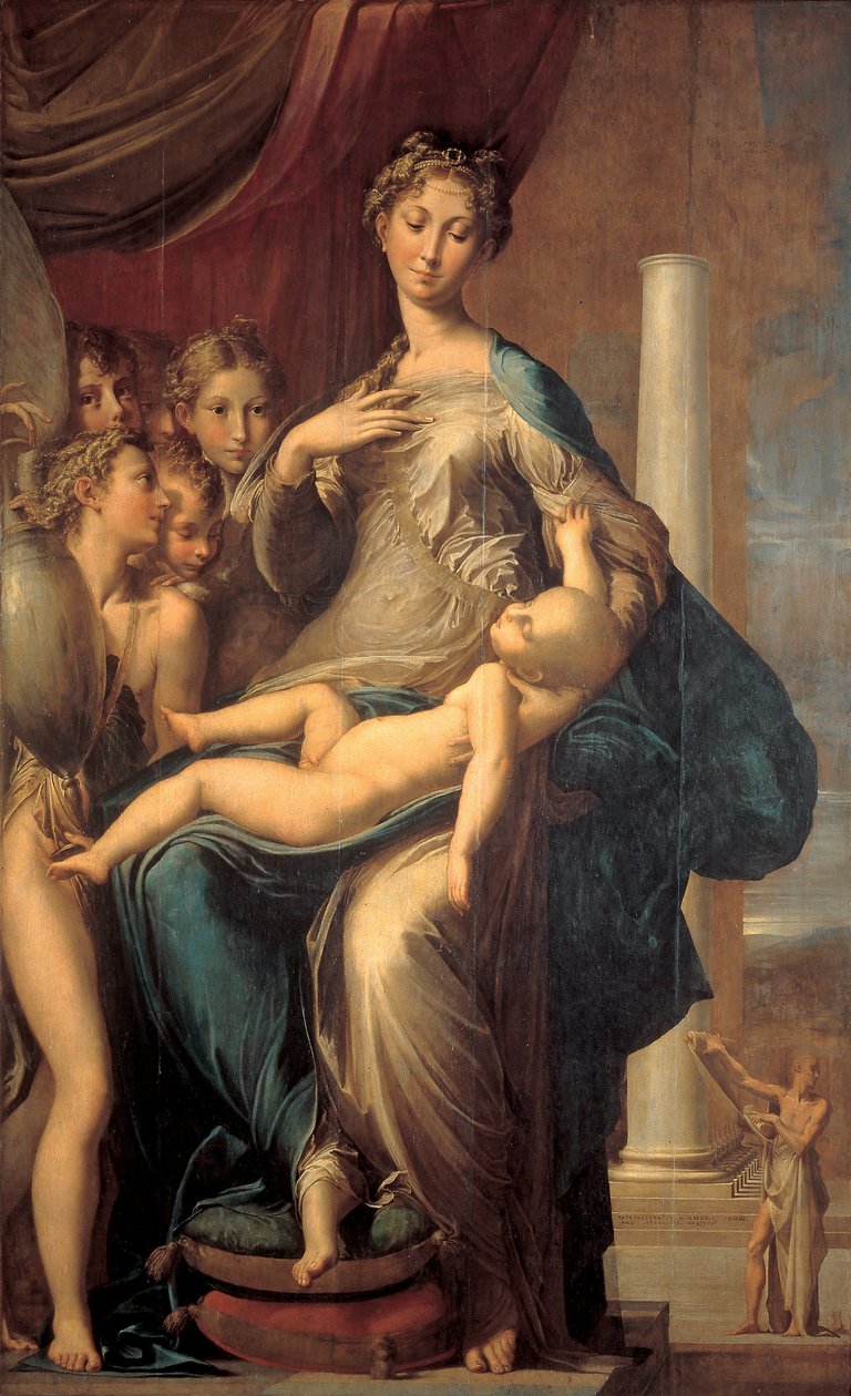 Madonna pitkällä kaulalla (Madonna pitkällä kaulalla), maalaus Girolamo Fra Mazzola dit PARMIGIANINO tekijältä Parmigianino