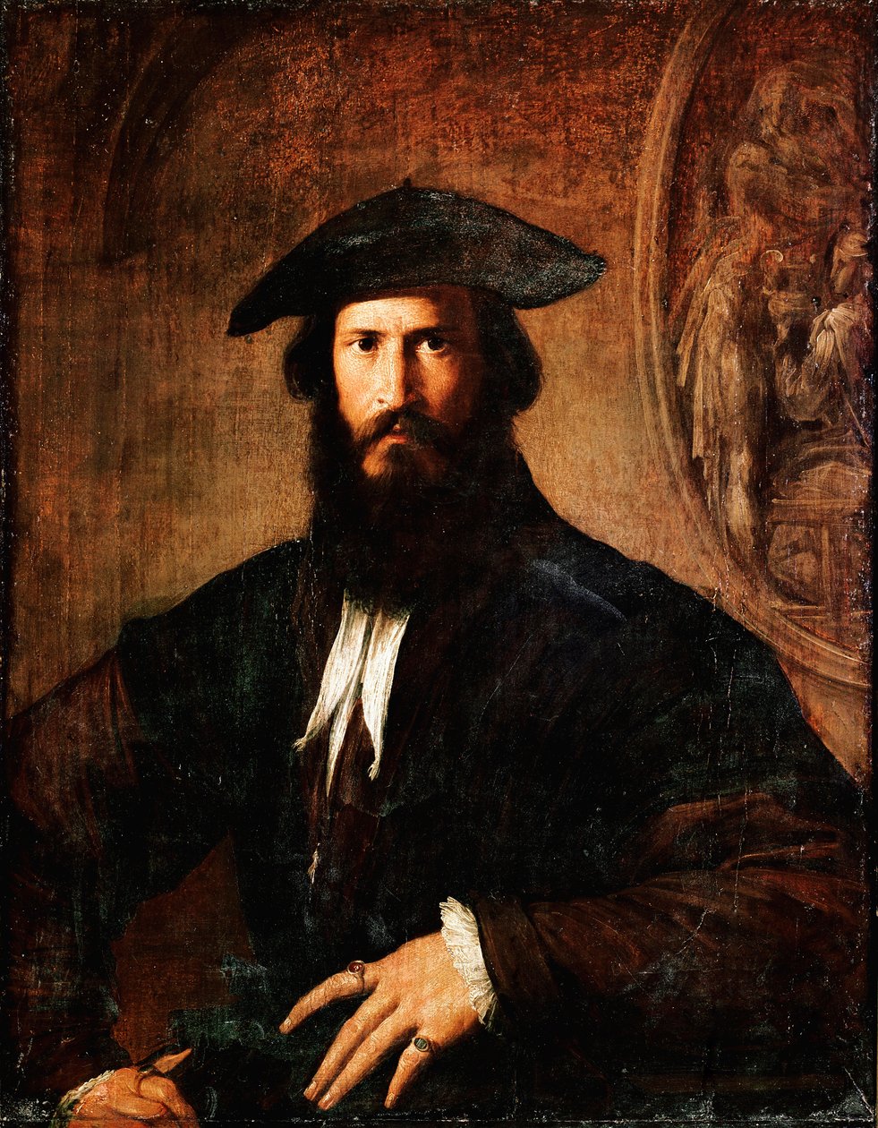 Miehen muotokuva, Francesco Mazzola Il Parmigianino dit The Parmesan (1503-1540) 1530-1531 su. 100x70 cm Firenze, Uffizi-galleria (Uffizi) tekijältä Parmigianino