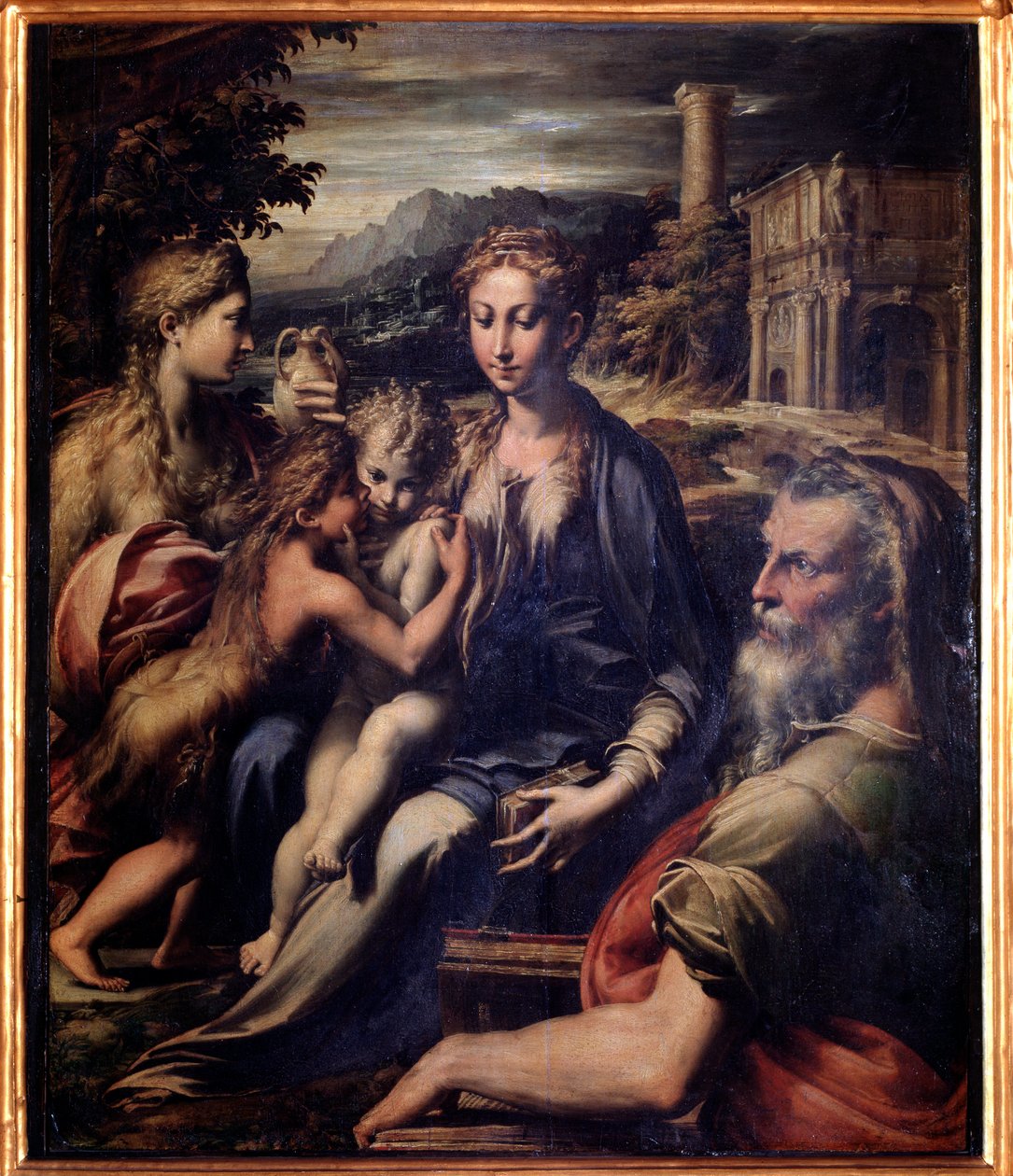 Neitsyt lapsen kanssa, Pyhä Johannes Kastaja, Magdaleena ja Sakarias - öljytaulu, n. 1530 tekijältä Parmigianino