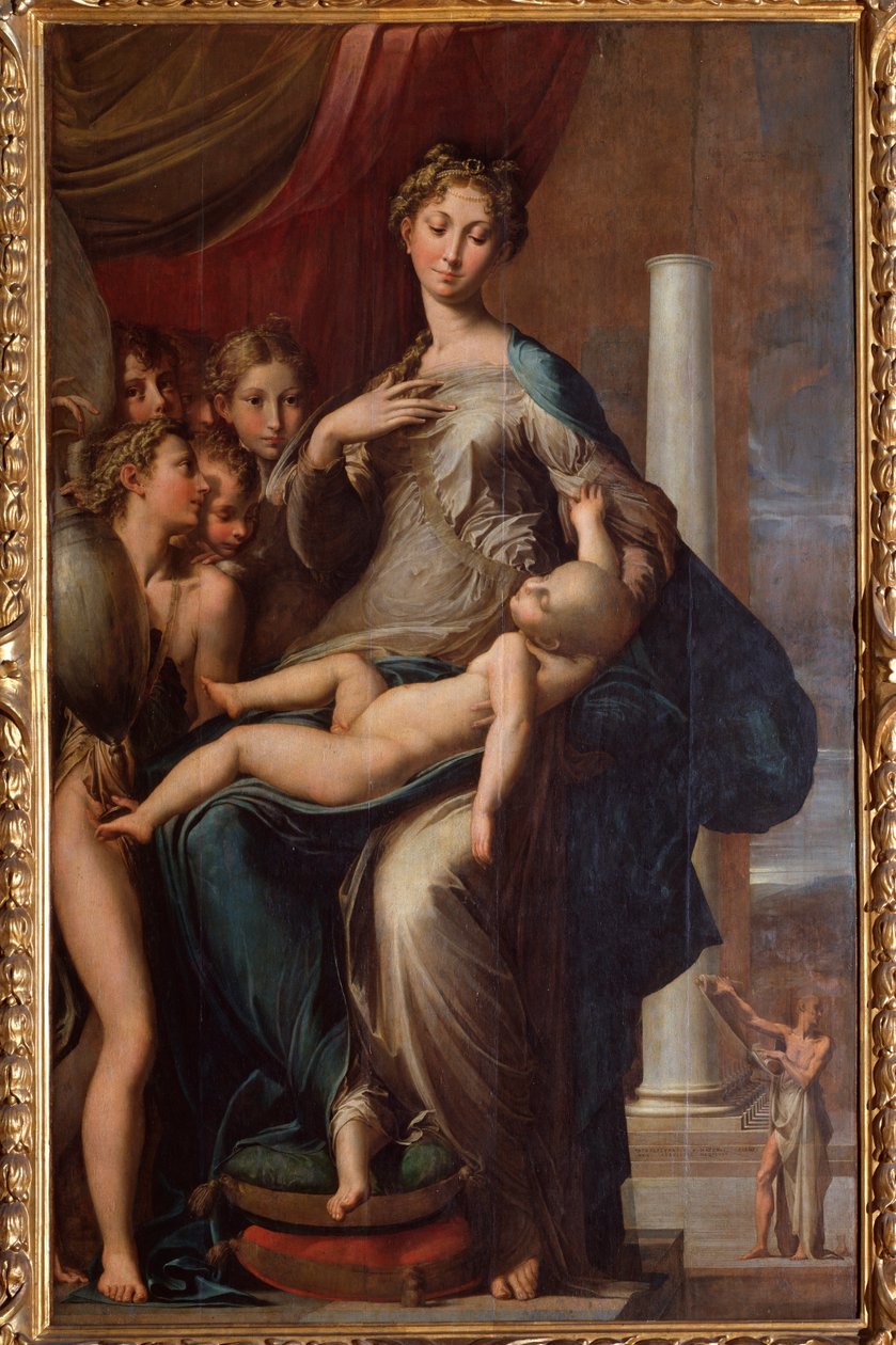 Neitsyt pitkällä kaulalla - 1534 Öljy puulle tekijältä Parmigianino