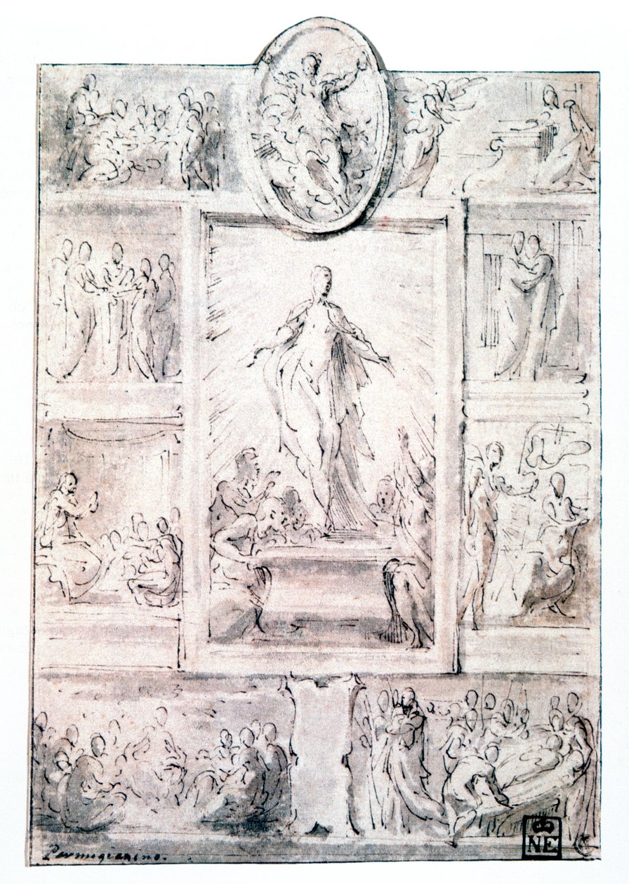 Koostumusluonnos, c1513-1540 tekijältä Parmigianino
