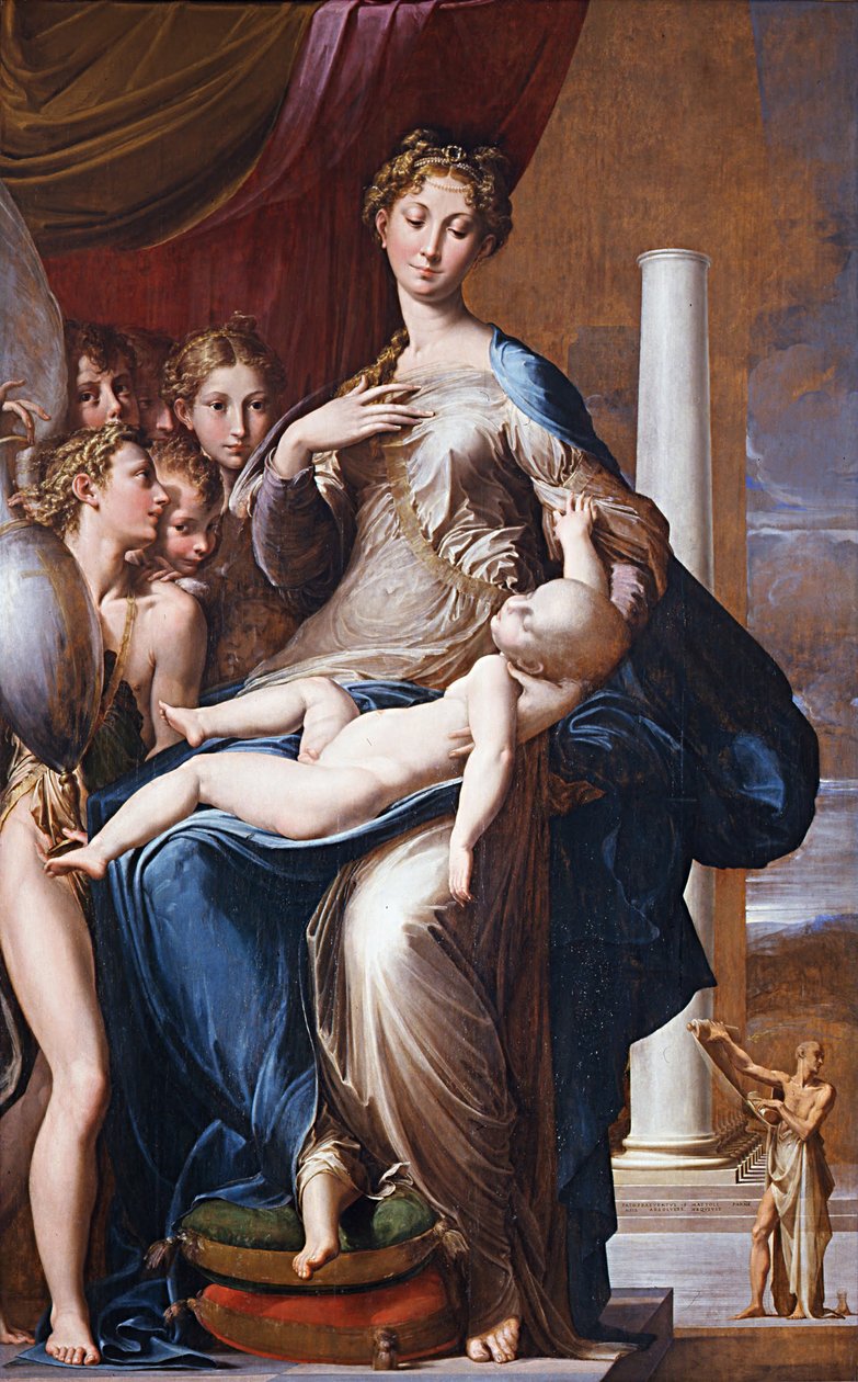 Madonna ja lapsi enkelien kanssa Madonna, jolla on pitkä kaula, 1534-1540 tekijältä Parmigianino