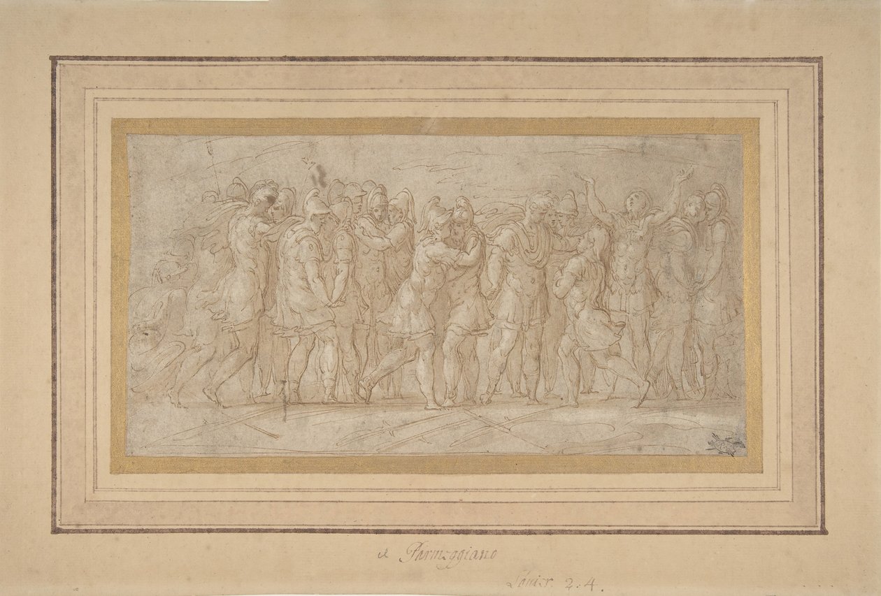 Roomalaiset tai kreikkalaiset soturit juhlivat voiton jälkeen., 1503-40. tekijältä Parmigianino