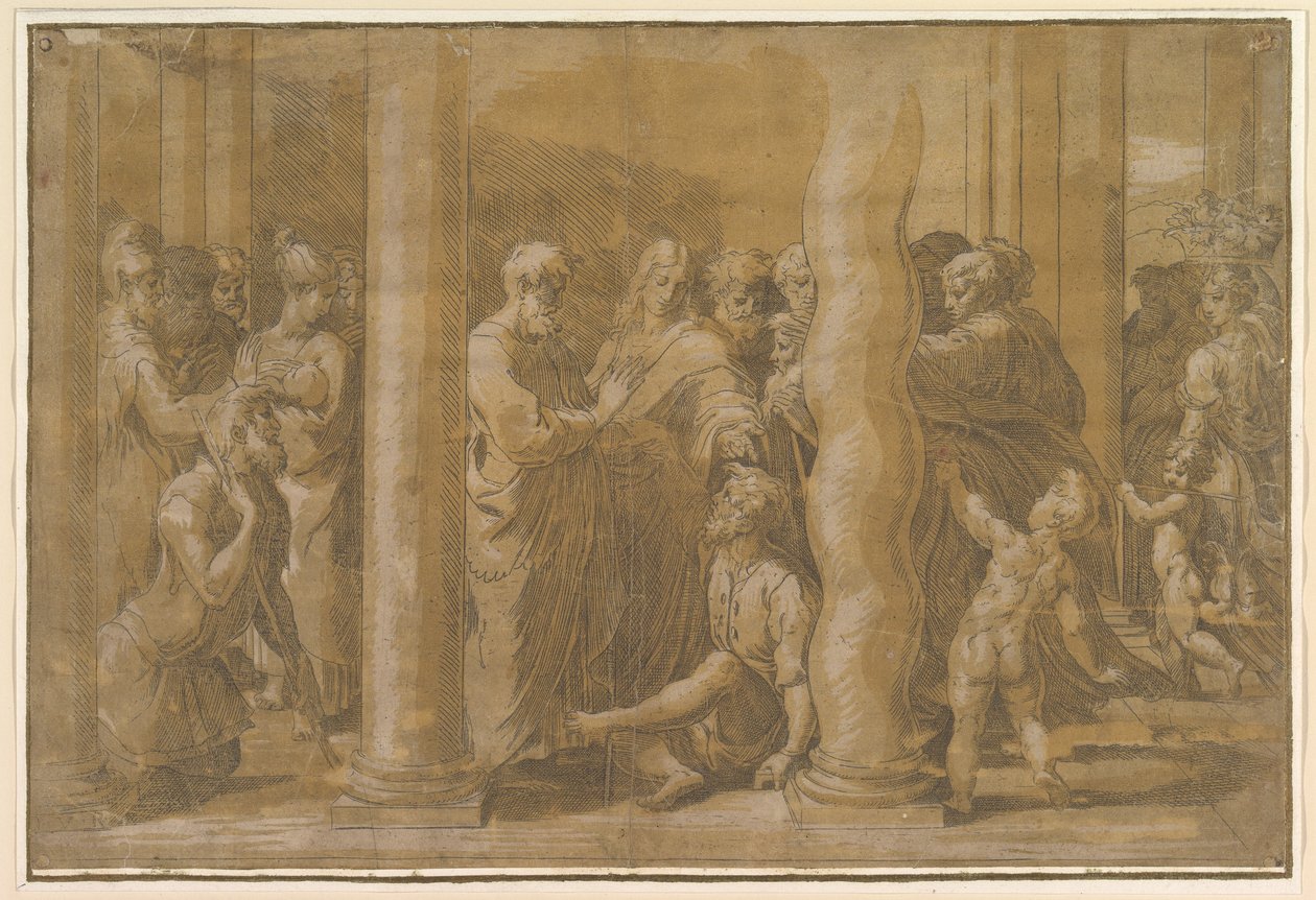 Pyhät Pietari ja Johannes parantavat sairaita, 1500-luvun alku. tekijältä Parmigianino