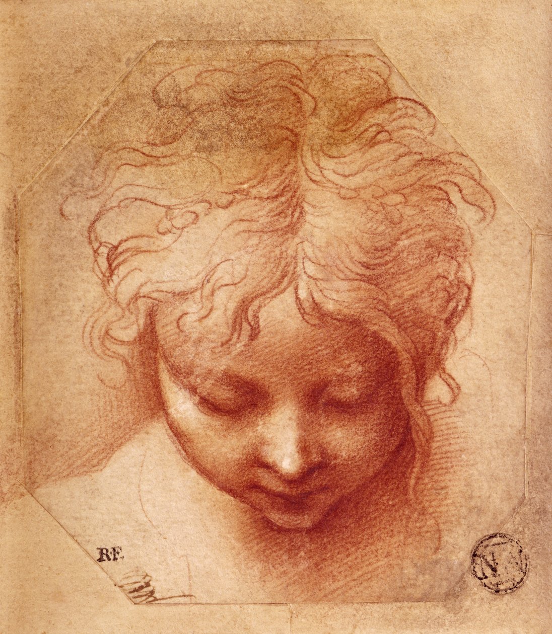 Pään tutkimus (punainen liitu paperille) tekijältä Parmigianino