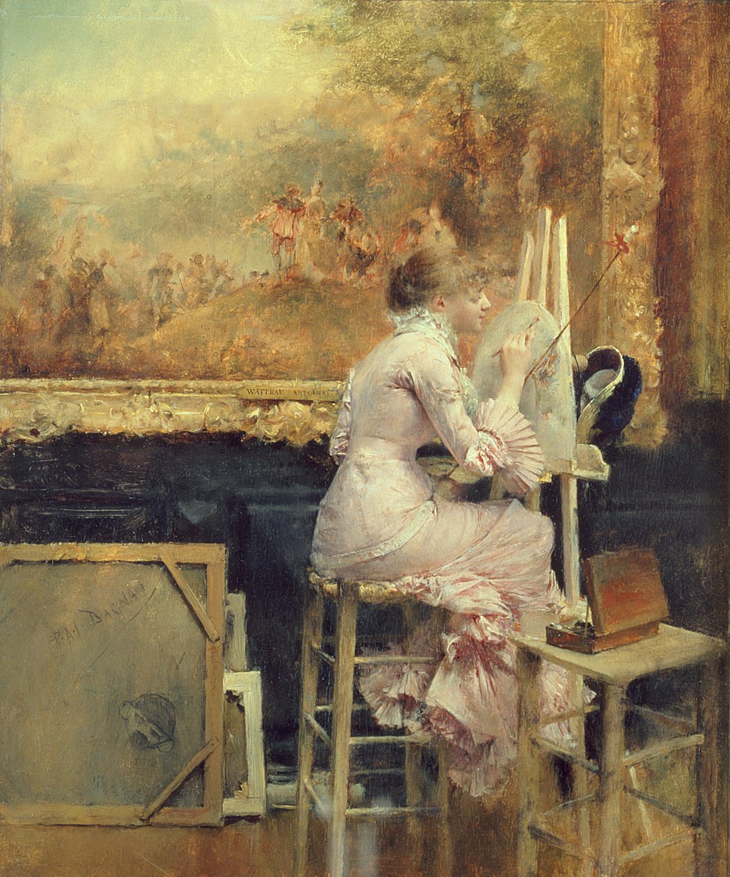Nuori akvarellimies Louvressa, n. 1891 tekijältä Pascal Adolphe Jean Dagnan Bouveret