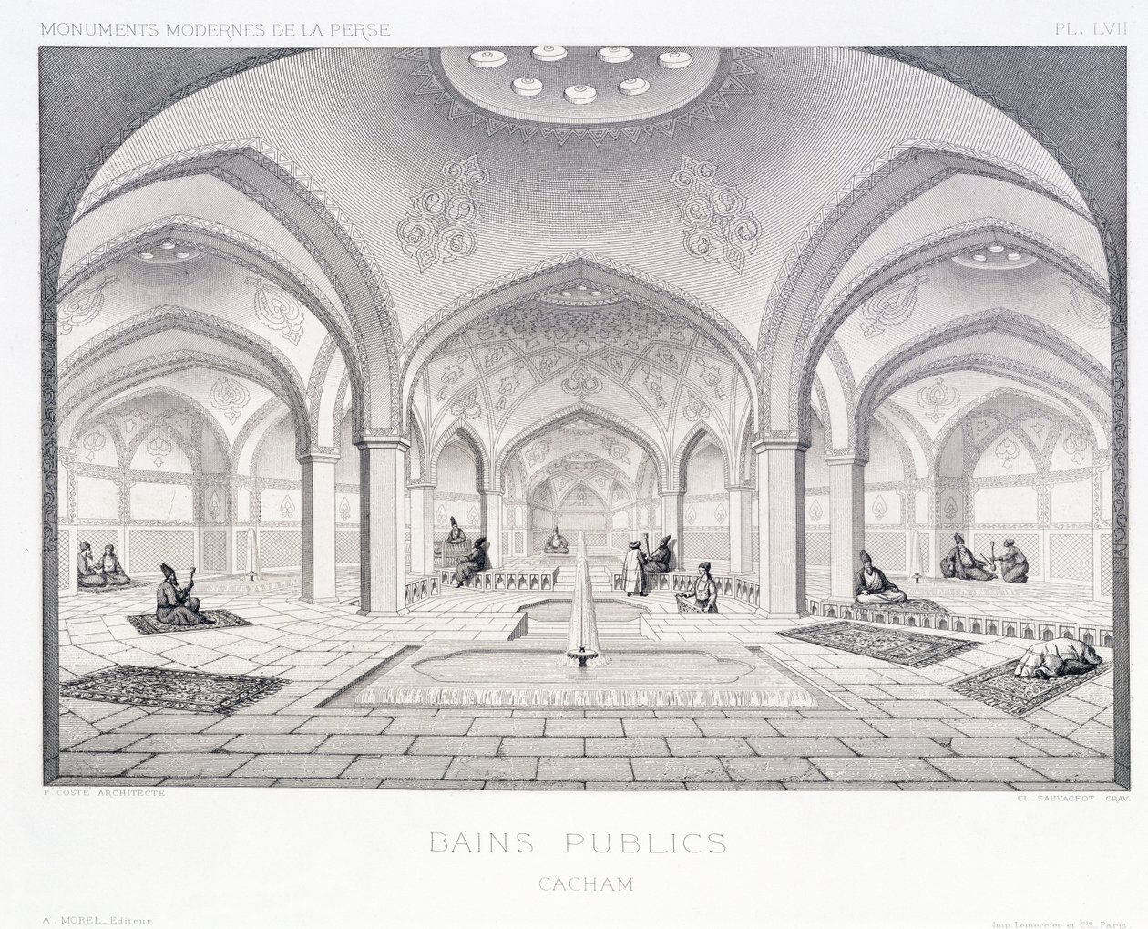 Julkiset kylpylät Kashanissa, Persian Voyage Pittoresquesta, kaiverrettu Claude Sauvageot (1832-85), julkaissut Lemercier, Pariisi, 1856 tekijältä Pascal Xavier Coste
